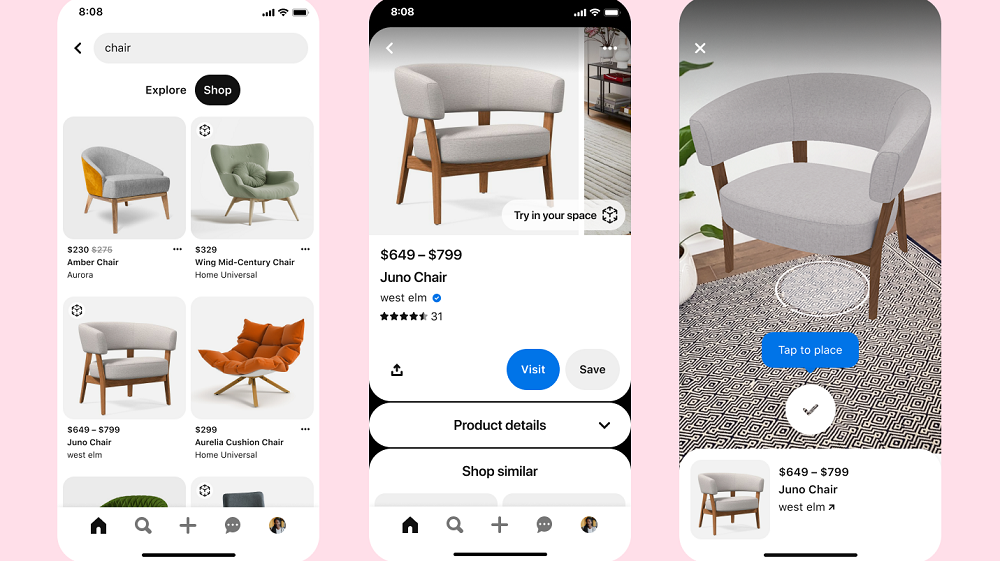 Pinterest zet augmented reality in voor verkoop meubels