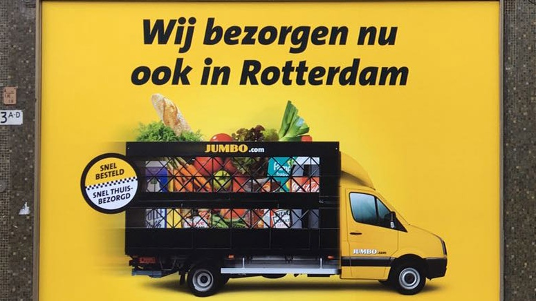 Jumbo plaatst tijdelijke bestelwand in Rotterdam